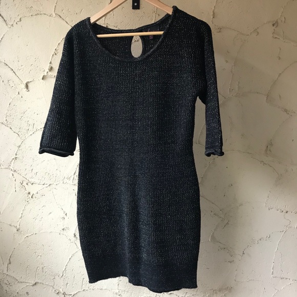 Knit Sweater Dress Black with Gold Thread - Picture 6 of 6